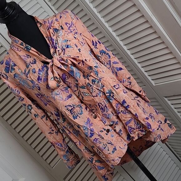 Go Fish handmade in Indonesia hi-low tie front blouse - Picture 1 of 8